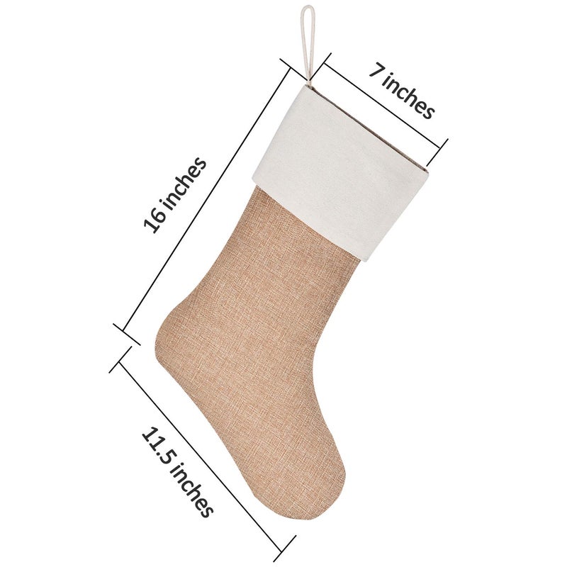 Sunshane Burlap Christmas Stockings Xmas Fireplace Hanging Stockings Decoration Stockings for Christmas Decoration DIY Craft (Flaxen, 8) - Image 2